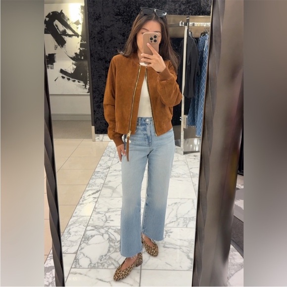 All Saints Orten Suede Bomber Jacket in Cognac Brown 6 - Picture 3 of 13